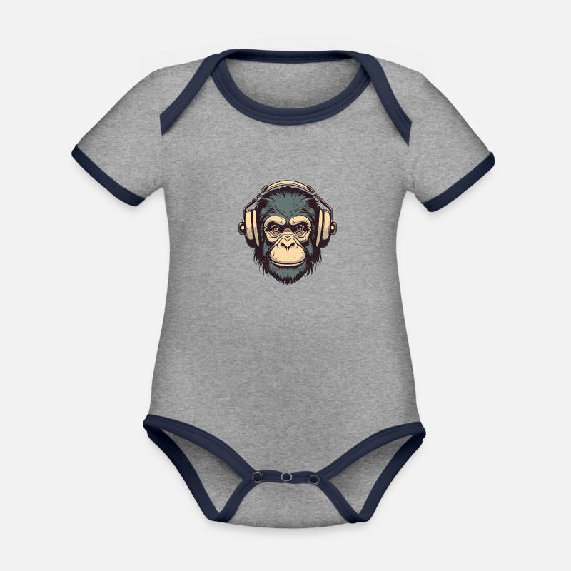 Funky Bloody Monkey - Body Bébé bio contrasté manches courtes - gris chiné/bleu marine