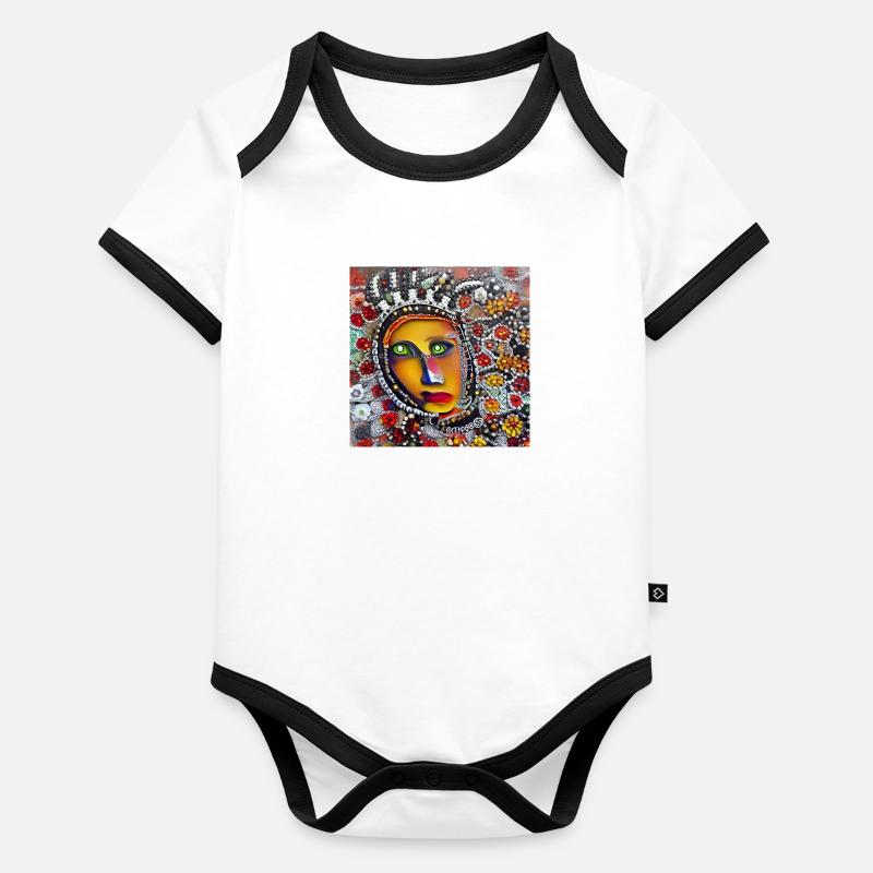 Abstraktes Gesicht Baby Bio-Kurzarm-Kontrastbody