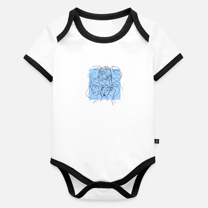 Face line blue Body Bébé bio contrasté manches courtes