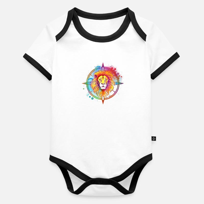 Ouzo le lion Body Bébé bio contrasté manches courtes