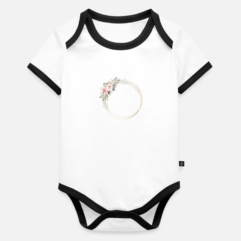 Modern flower wreath circle can be personalized Organic Baby Contrasting Bodysuit