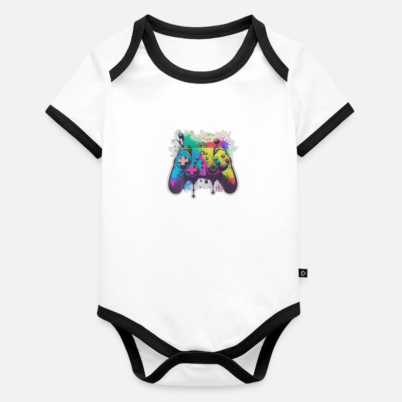 Contrôleur de jeu Rainbow Splash Body Bébé bio contrasté manches courtes