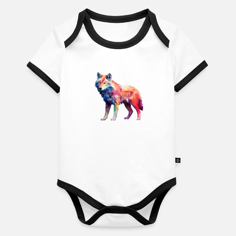 Wolf Geometrisch Zeichnung Baby Bio-Kurzarm-Kontrastbody