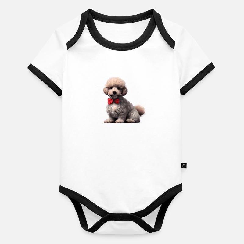 Caniche Chiot Caniche chiot avec nœud papillon Propriétaire du chien Body Bébé bio contrasté manches courtes