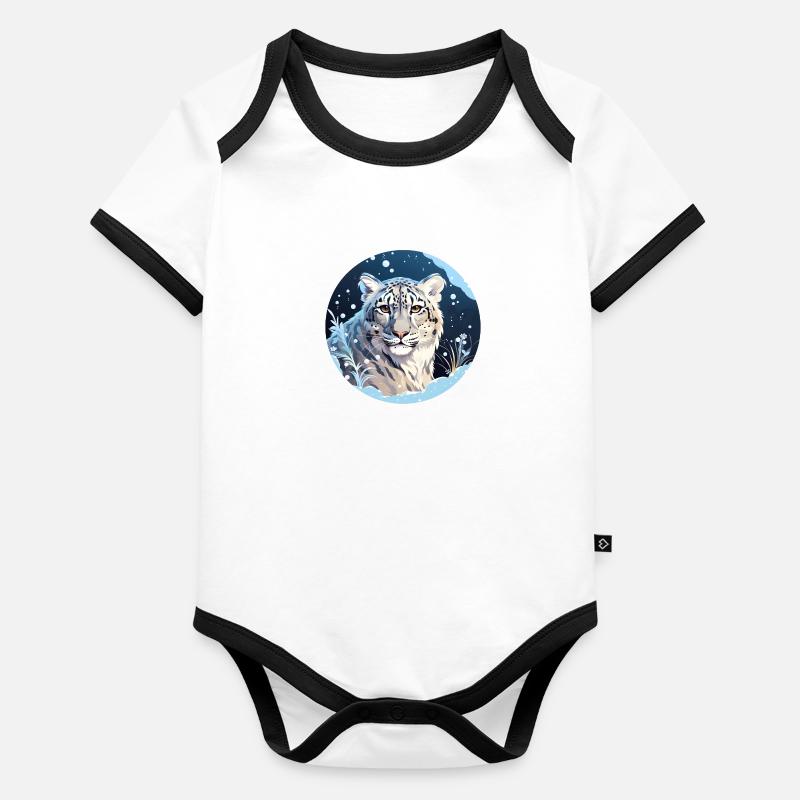 Léopard des neiges Body Bébé bio contrasté manches courtes