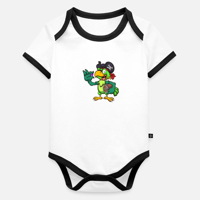 Perroquet pirate avec trésor Body Bébé bio contrasté manches courtes