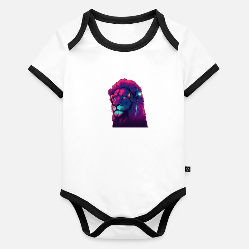 Lionheart bat le rugissement synthwave d’un lion Body Bébé bio contrasté manches courtes