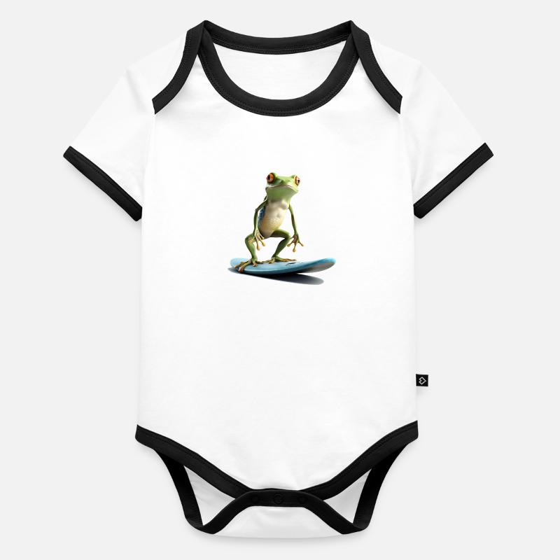 Surf de grenouilles Body Bébé bio contrasté manches courtes