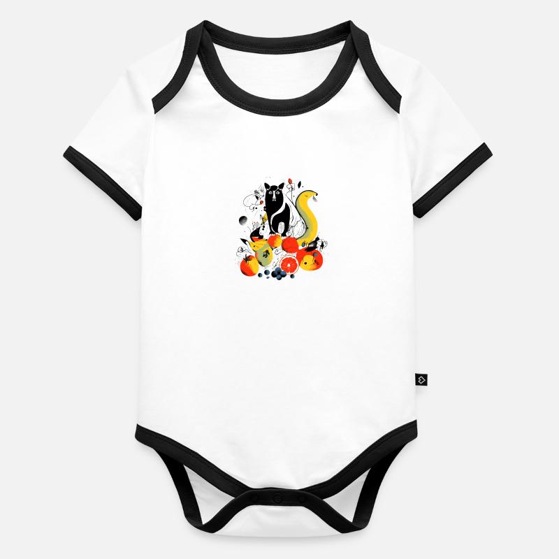 Eddy, die Fruchtkatze Baby Bio-Kurzarm-Kontrastbody