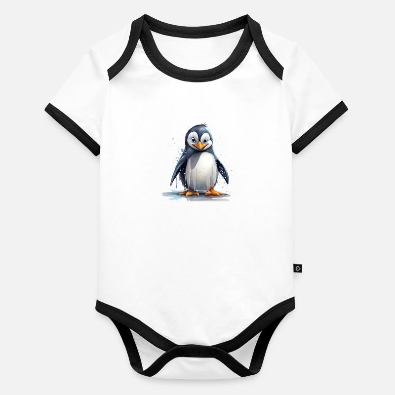 Drôle de pingouin Body Bébé bio contrasté manches courtes