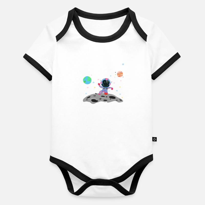 astronaute bleu rose Body Bébé bio contrasté manches courtes