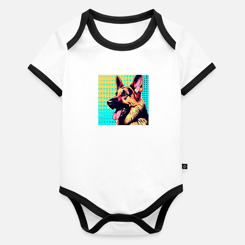 German Shepherd Pop Art Organic Baby Contrasting Bodysuit