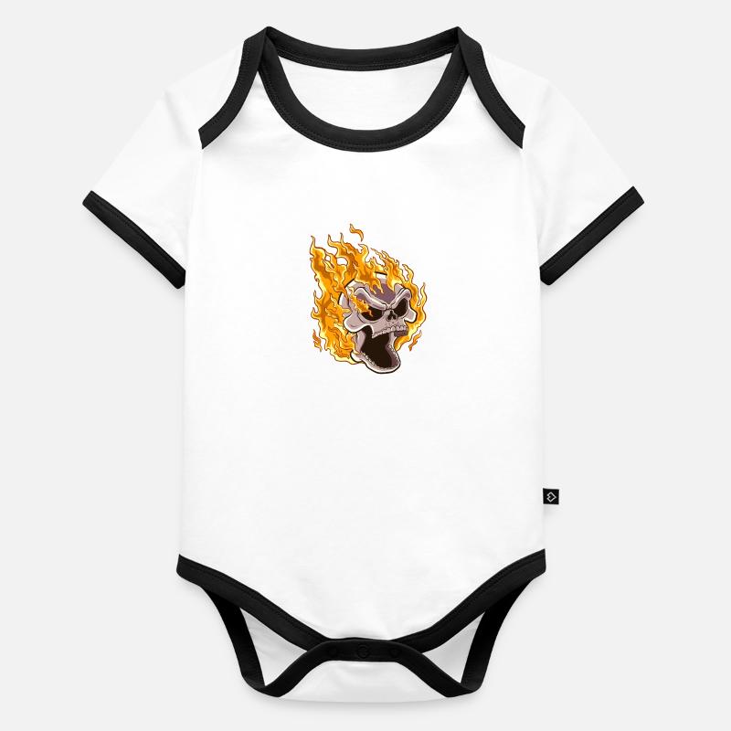 Flaming Skull Organic Baby Contrasting Bodysuit