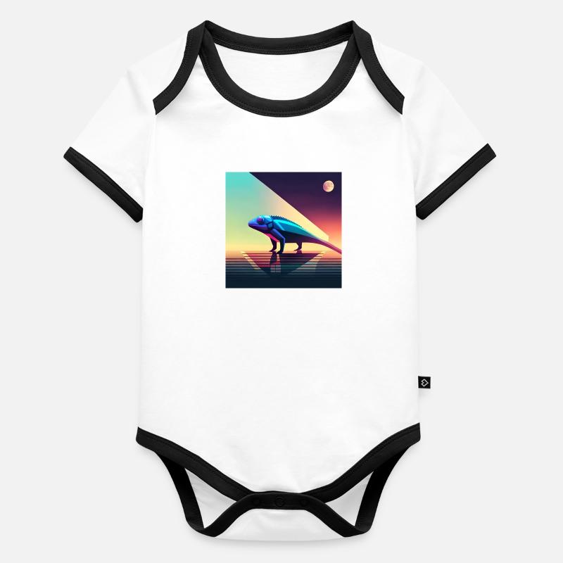 Leo das Chamäleon - Reptilien-Eidechsen-Illustrationskunst Baby Bio-Kurzarm-Kontrastbody
