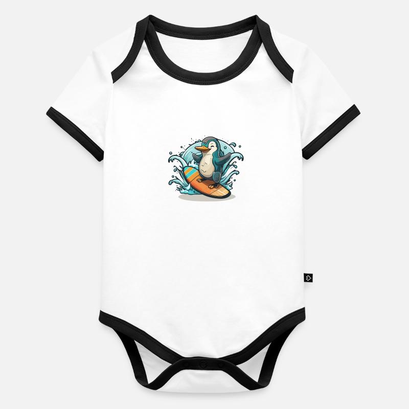 Ondes de pingouin Body Bébé bio contrasté manches courtes