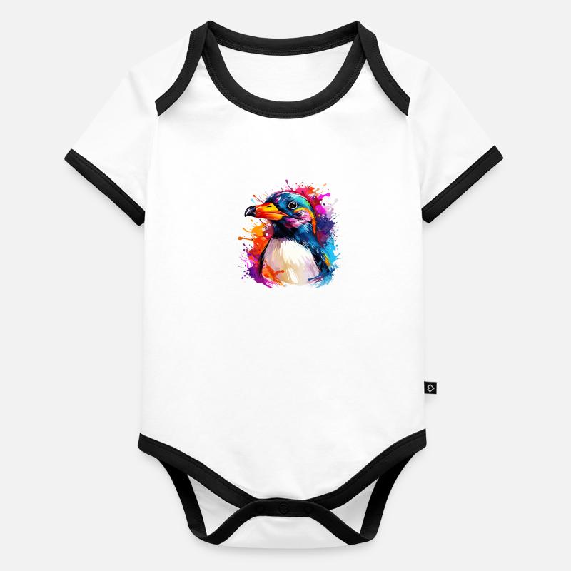 bunter Pinguin Baby Bio-Kurzarm-Kontrastbody