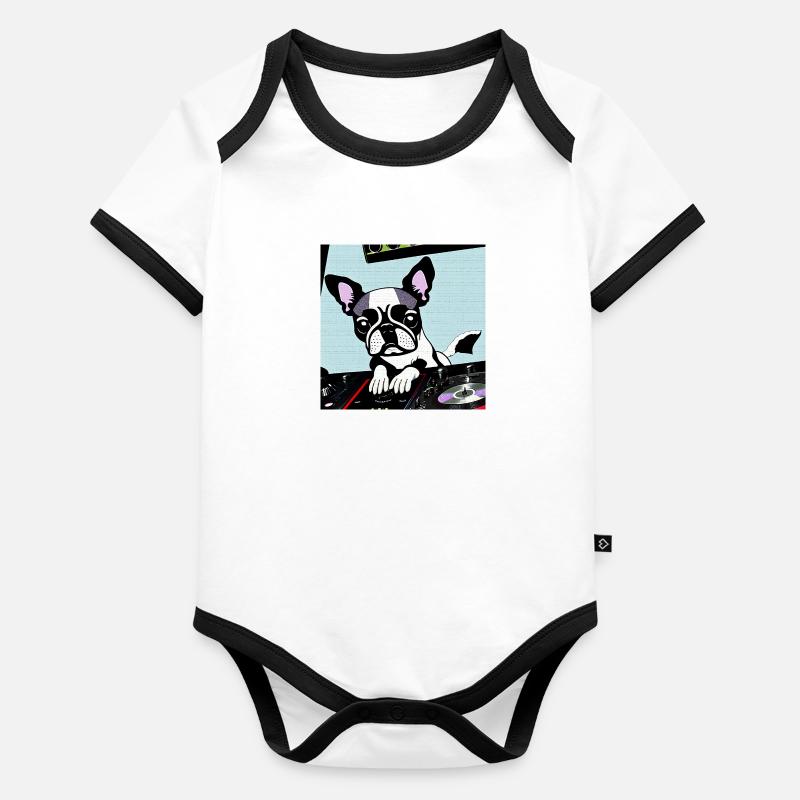 Chien DJ Pop Art Body Bébé bio contrasté manches courtes