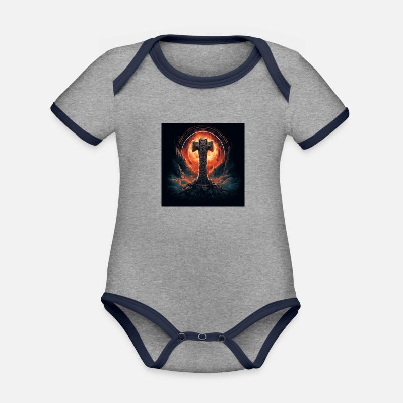 Mjölnir 2 - Body Bébé bio contrasté manches courtes - gris chiné/bleu marine