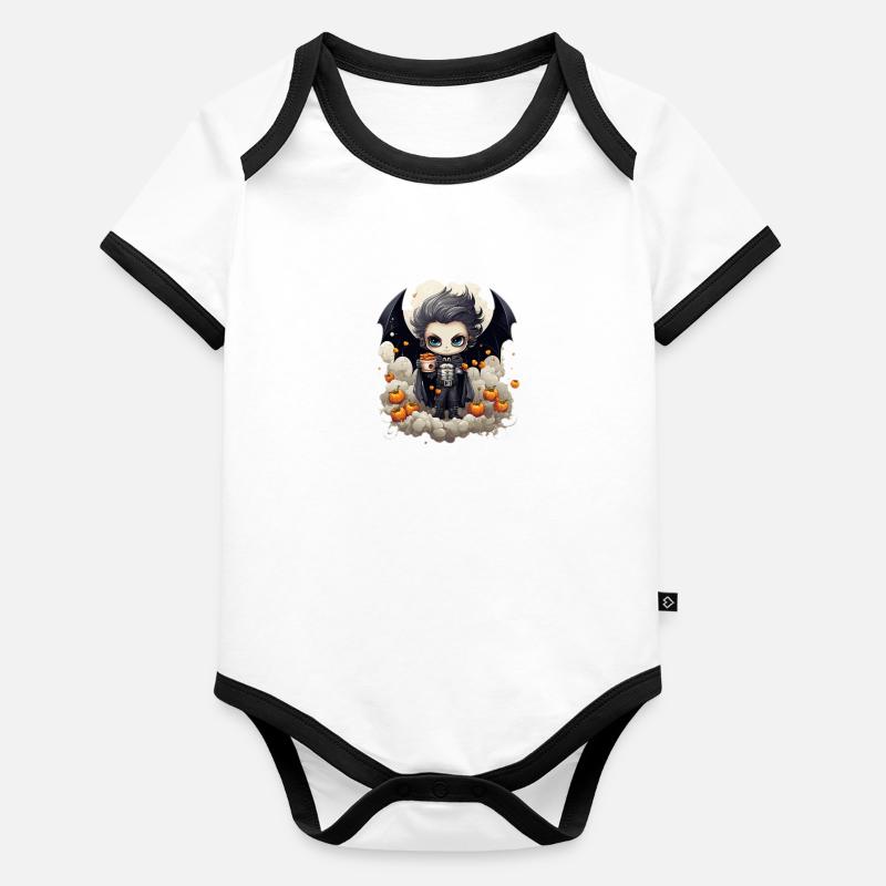 Chibi Vampire Halloween Shirt Organic Baby Contrasting Bodysuit
