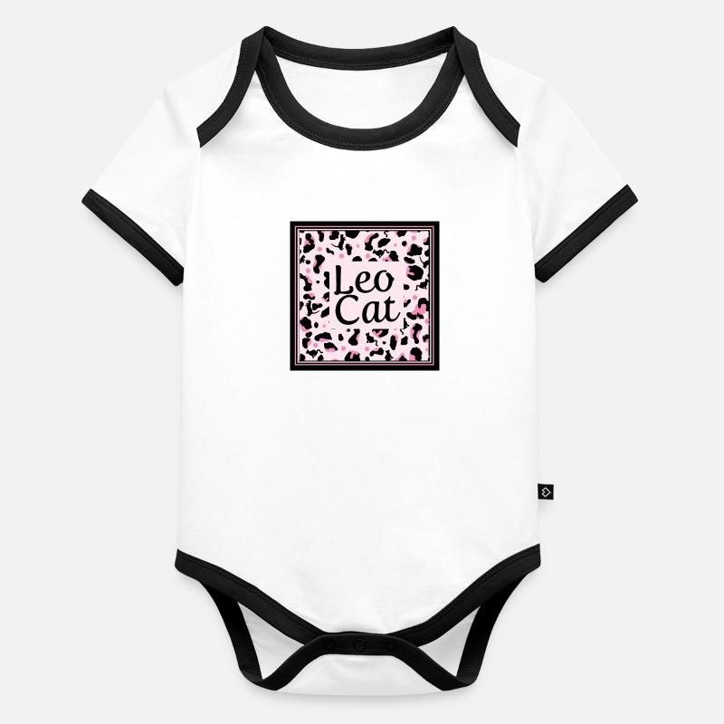 Leo Cat Leopard Design Body Bébé bio contrasté manches courtes
