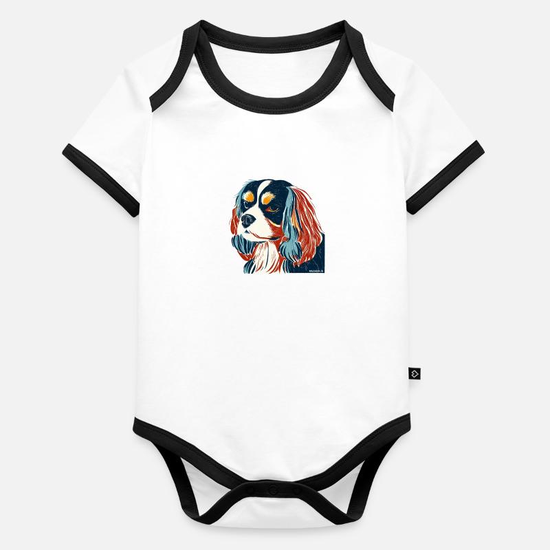 Cavalier King Charles Spaniel Art Body Bébé bio contrasté manches courtes