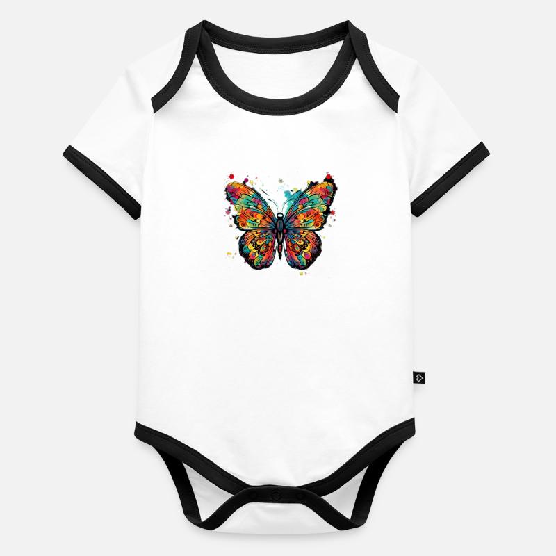 Juste votre truc - le papillon orange Body Bébé bio contrasté manches courtes