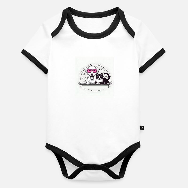 cat and dog Organic Baby Contrasting Bodysuit
