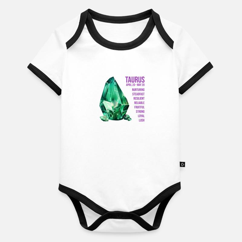 Zodiac Gemstones: Taurus, Emerald Organic Baby Contrasting Bodysuit