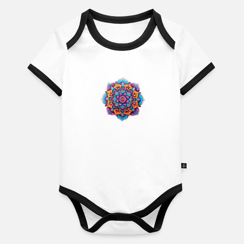 Fleur de mandala Body Bébé bio contrasté manches courtes
