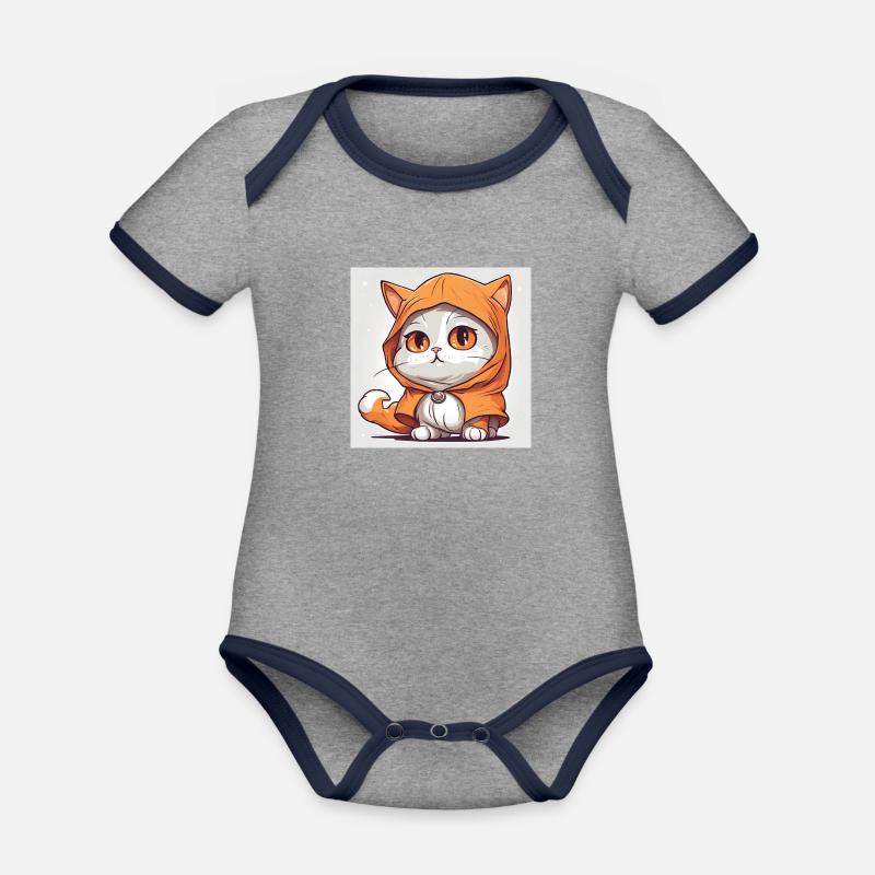 *rd* CatCape2 - Body Bébé bio contrasté manches courtes - gris chiné/bleu marine
