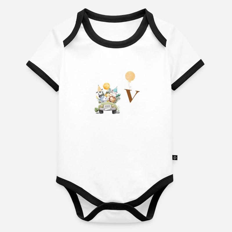 Buchstabe V Safari Baby Bio-Kurzarm-Kontrastbody