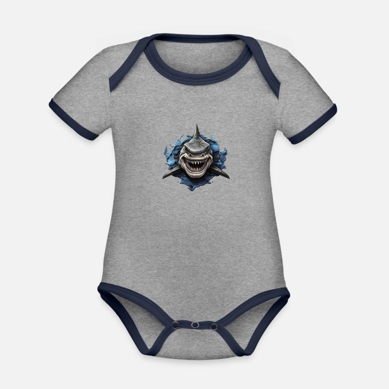 Design de requin cool - Body Bébé bio contrasté manches courtes - gris chiné/bleu marine
