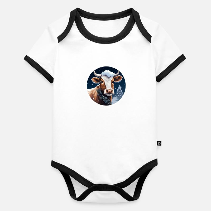 Kuh in Winterlandschaft Baby Bio-Kurzarm-Kontrastbody