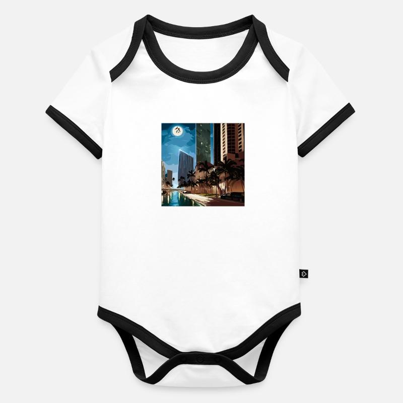 Palm trees in moonlight Baby Bio-Kurzarm-Kontrastbody