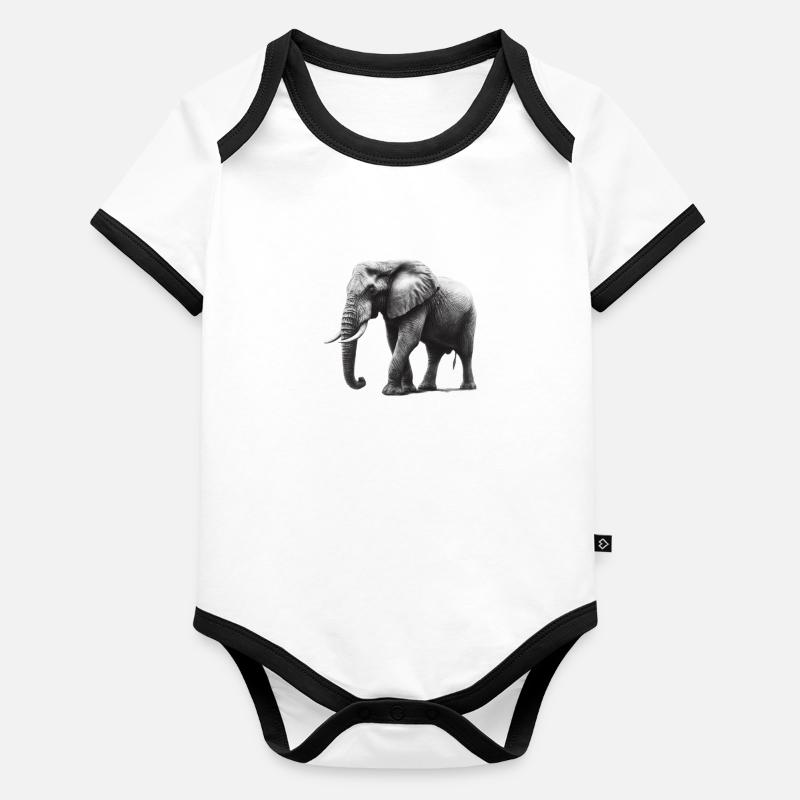 Gezeichneter großer grauer Elefant Baby Bio-Kurzarm-Kontrastbody