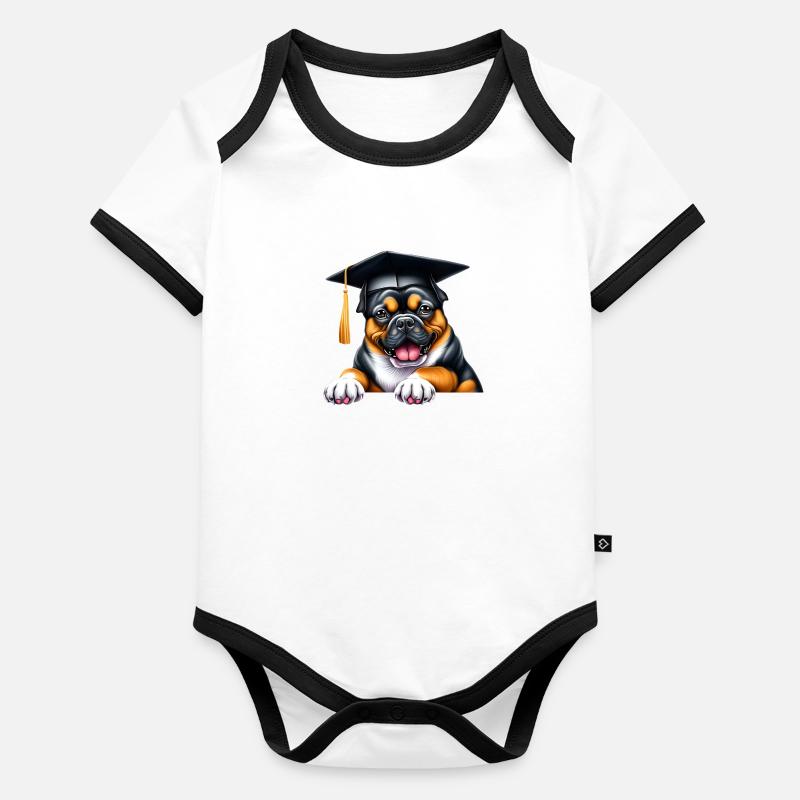 Bachelor Bulldogge Schulabschluss Studium Hunde Baby Bio-Kurzarm-Kontrastbody