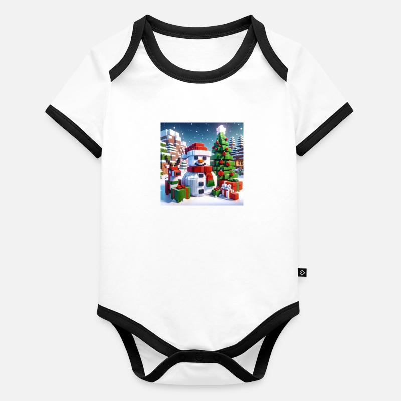 Schneemann Pixel Weihnachten Baby Bio-Kurzarm-Kontrastbody