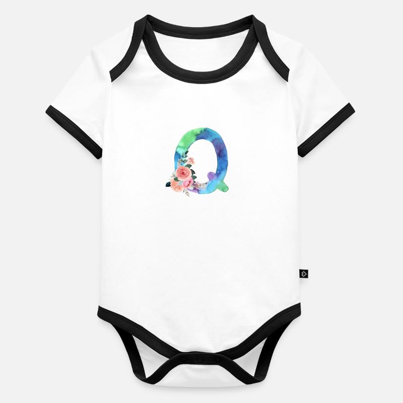 Letter q watercolour Organic Baby Contrasting Bodysuit