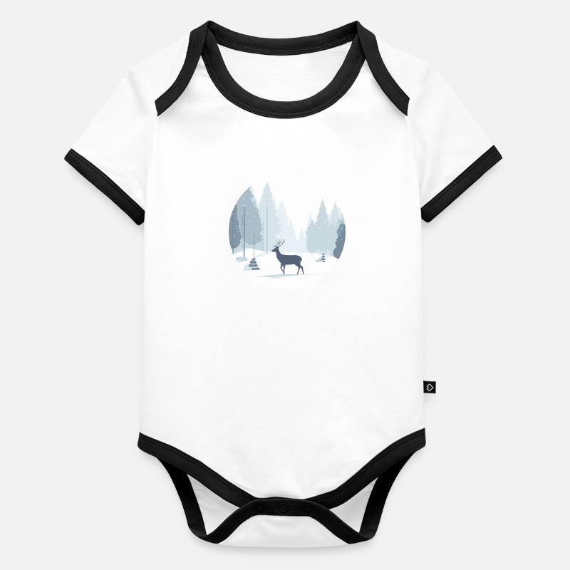 Lone Deer Christmas Winter Snow Forest Landscape Organic Baby Contrasting Bodysuit