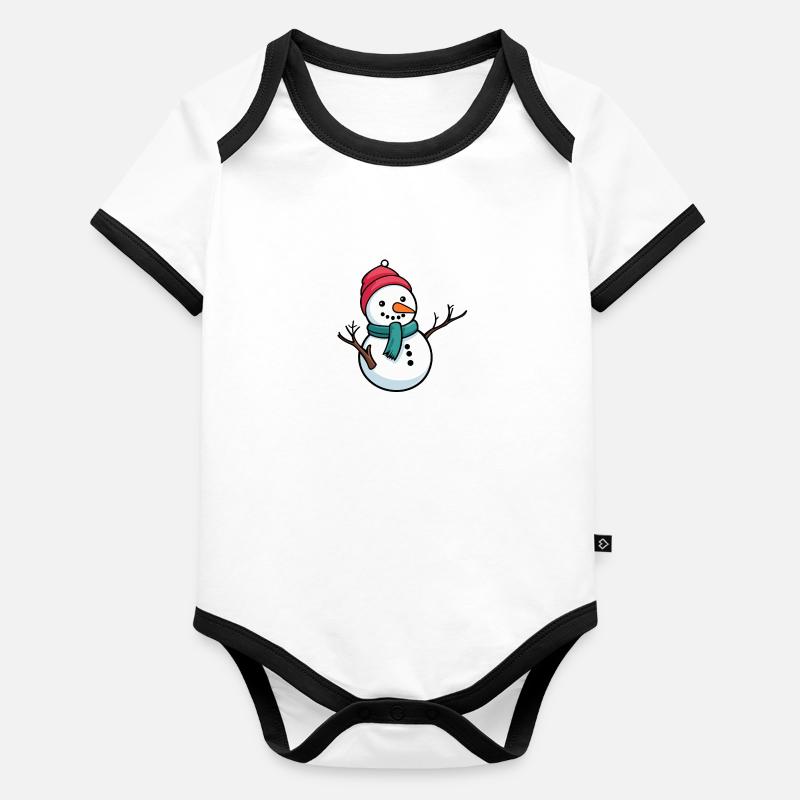 Snowman Christmas Drawing Organic Baby Contrasting Bodysuit