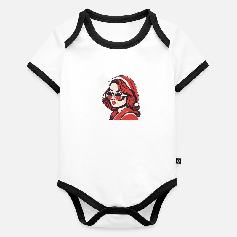 Dessin de Noël fille Body Bébé bio contrasté manches courtes