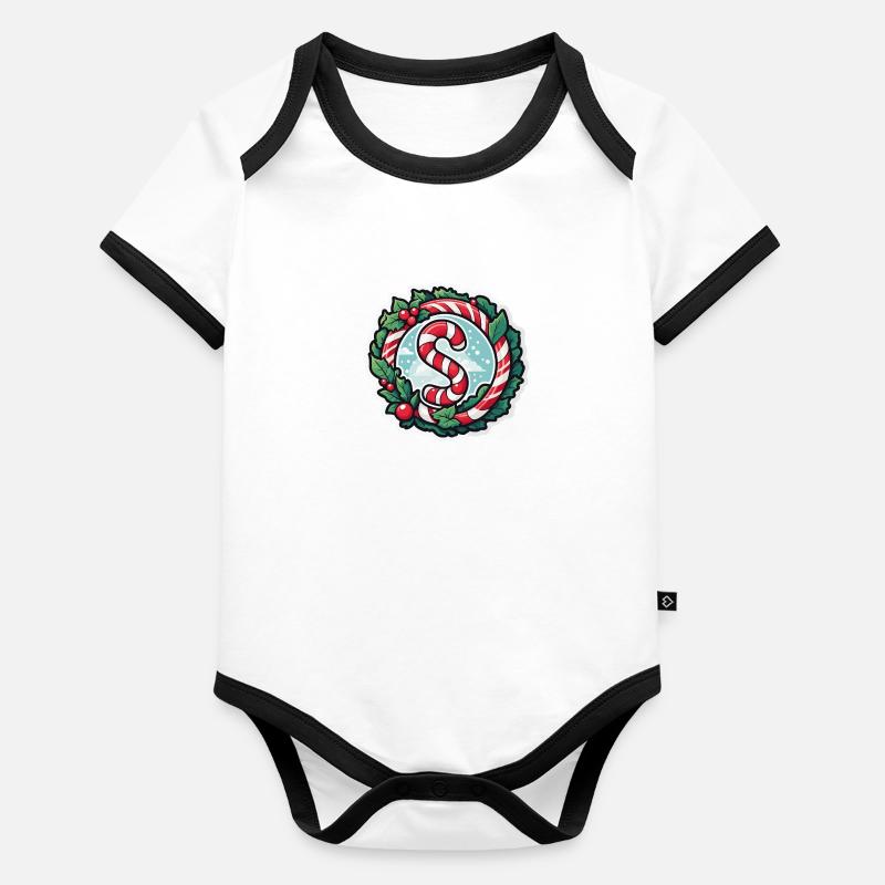 Dessin de Noël Candy Cane Body Bébé bio contrasté manches courtes