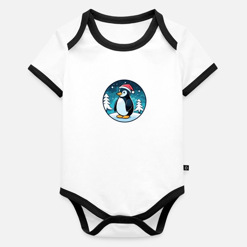 Illustration de Noël pingouin Body Bébé bio contrasté manches courtes