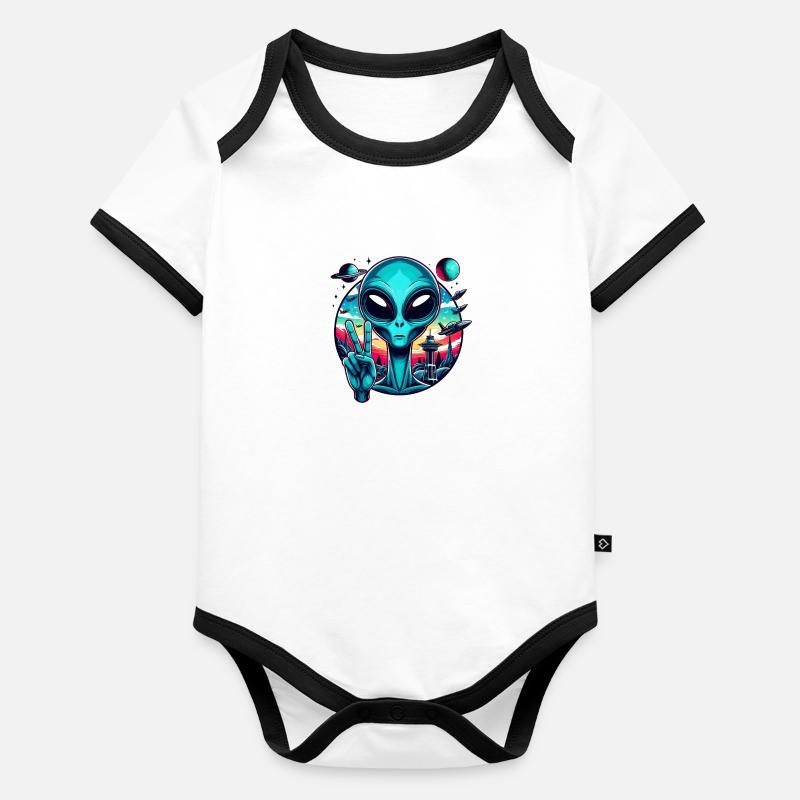 Alien de dessin animé ludique : charme extraterrestre Body Bébé bio contrasté manches courtes
