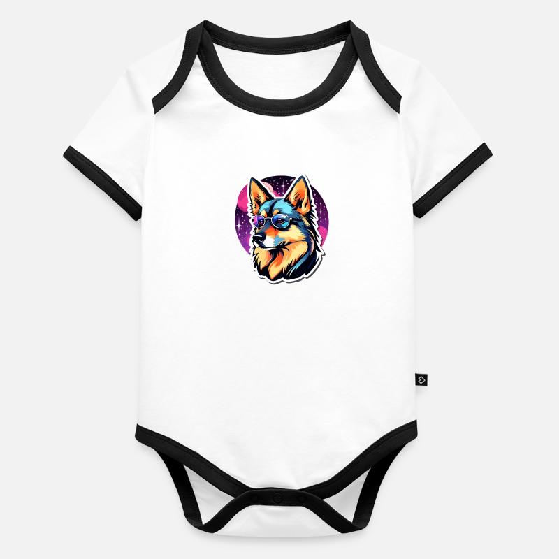 German Shepherd Illustration Organic Baby Contrasting Bodysuit