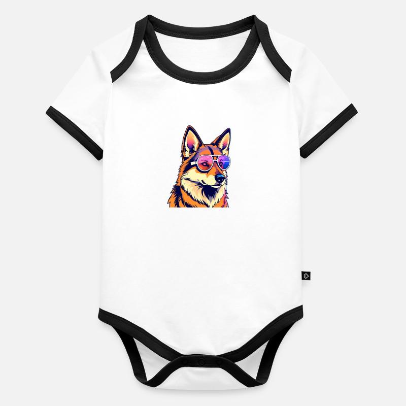 German Shepherd Illustration Organic Baby Contrasting Bodysuit