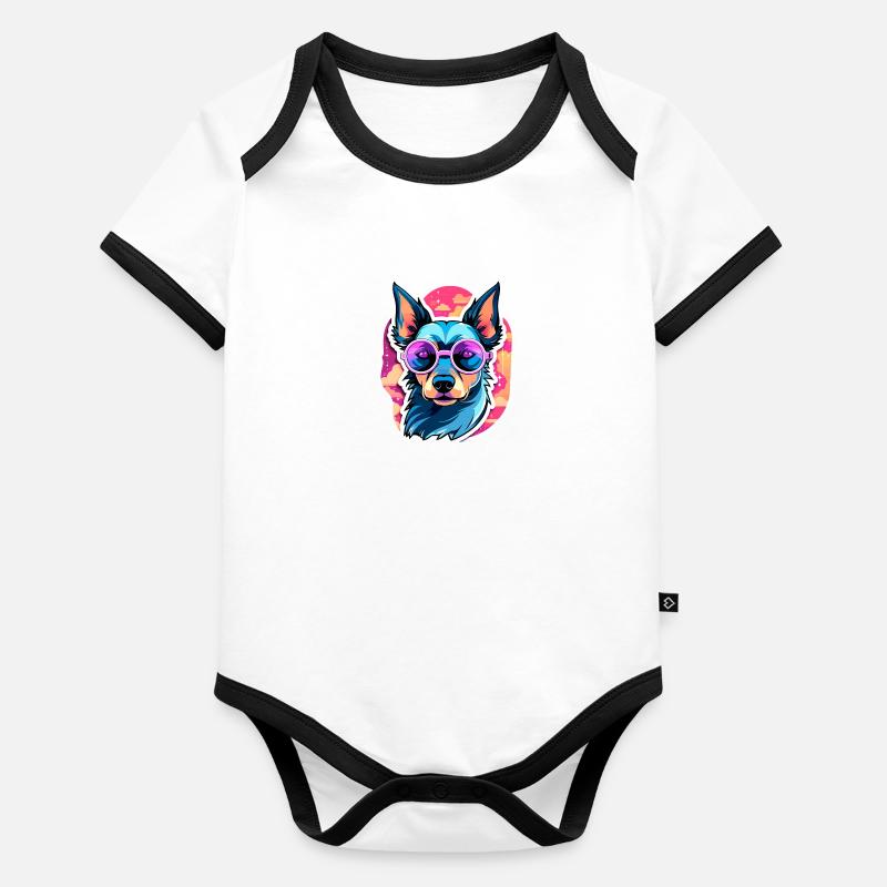 Doberman chien dessin Body Bébé bio contrasté manches courtes