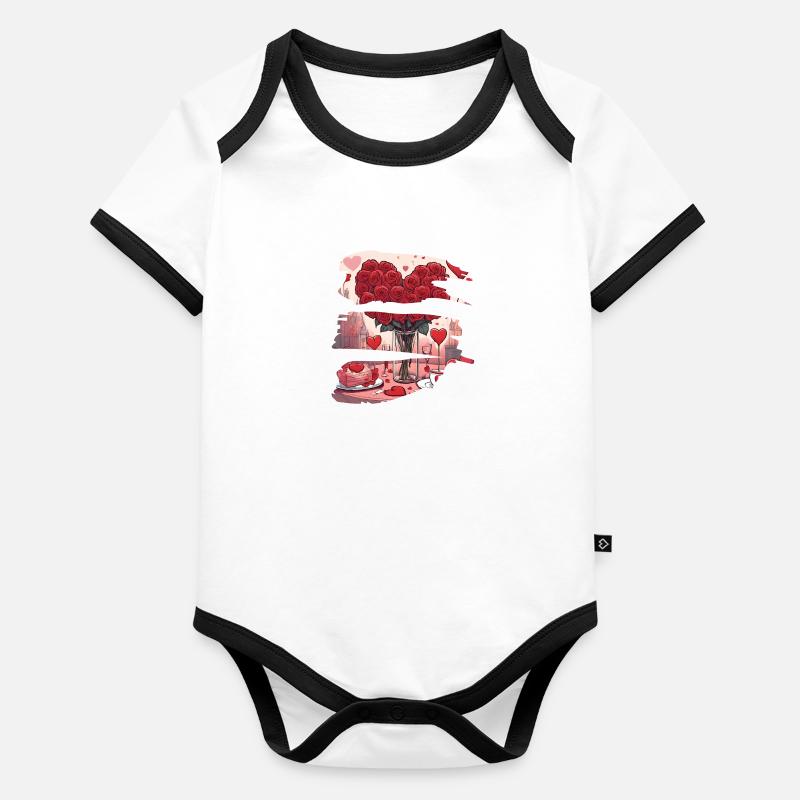 Romantic Dinner Red Love Hearts Organic Baby Contrasting Bodysuit