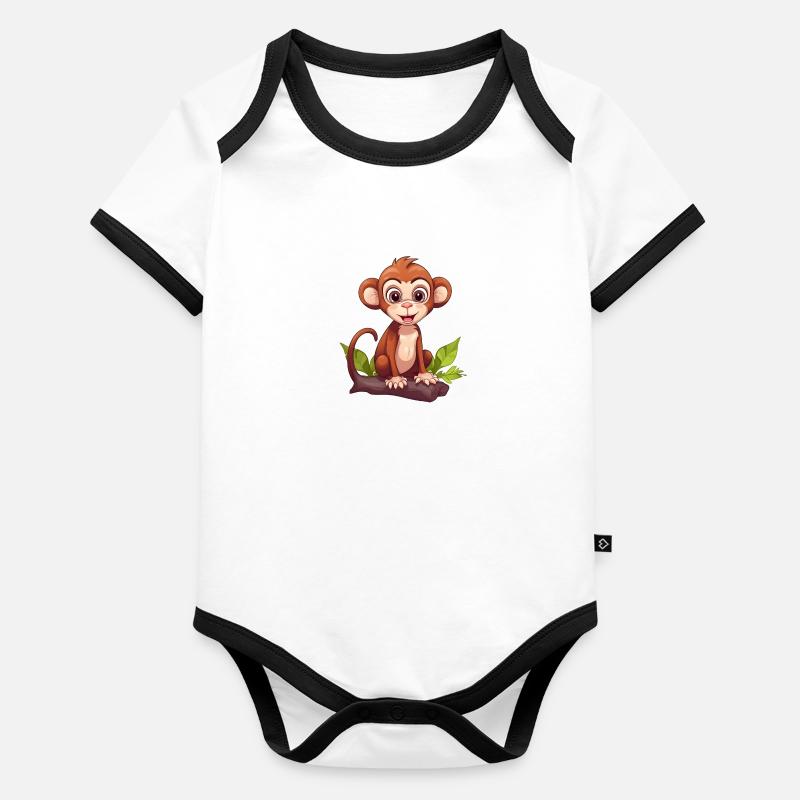 Singe singe sur tronc en bois Body Bébé bio contrasté manches courtes
