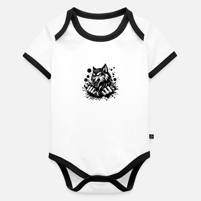 Wolf black and white Organic Baby Contrasting Bodysuit